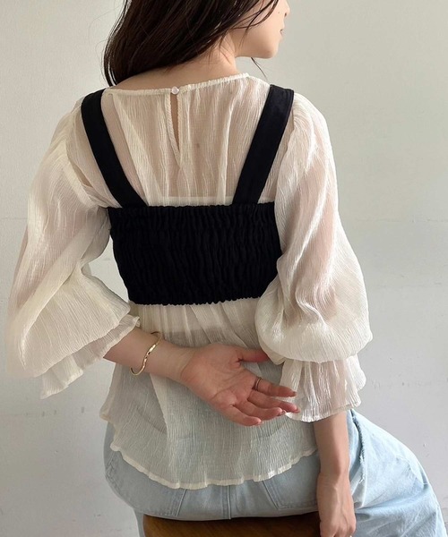 one after another NICE CLAUP(ワンアフターアナザーナイスクラップ)の「ショート丈リボンビスチェ/リボン取り外し可能(キャミソール・レディース・ブラック/ホワイト/アイボリー・FREE)」の6枚目の写真