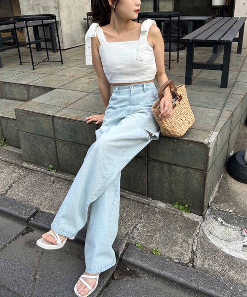 one after another NICE CLAUP(ワンアフターアナザーナイスクラップ)の「ショート丈リボンビスチェ/リボン取り外し可能(キャミソール・レディース・ブラック/ホワイト/アイボリー・FREE)」の9枚目の写真