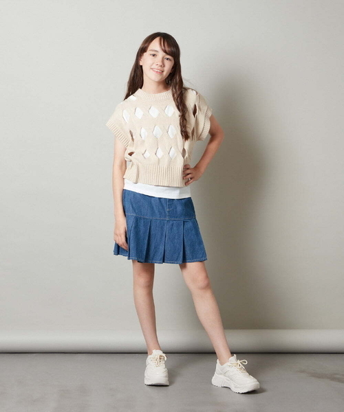 a.v.v（アーヴェヴェ）の「[150-160]ミニプリーツスカート（スカート・キッズ・ブルー/ブラック・150/160）」の17枚目の写真