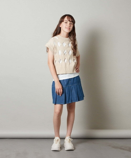 a.v.v（アーヴェヴェ）の「[150-160]ミニプリーツスカート（スカート・キッズ・ブルー/ブラック・150/160）」の19枚目の写真