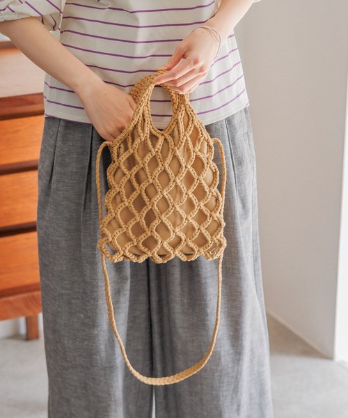 studio CLIP（スタディオクリップ）の「マクラメ編みショルダーバッグ（トートバッグ・レディース・ブラック/ブルー/ピンク/ベージュ・FREE）」の3枚目の写真