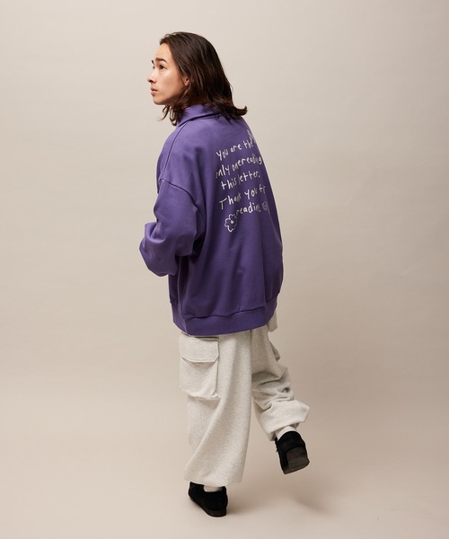 re_k by JUNRED(レクバイジュンレッド)の「re_k by JUNRED / ジャンブルデザインハーフジップスウェット(スウェット・メンズ・パープル/ライトグレー/チャコールグレー・S/M/L)」の4枚目の写真