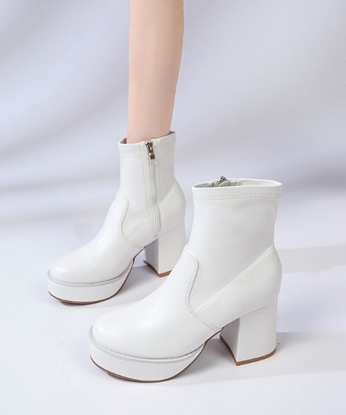 Shoes in Closet（シューズインクローゼット）の「厚底チャンキー ハイソール ストレッチ ショートブーツ 6845（ブーツ・レディース・ブラック/ホワイト・S/M/L/LL）」の18枚目の写真