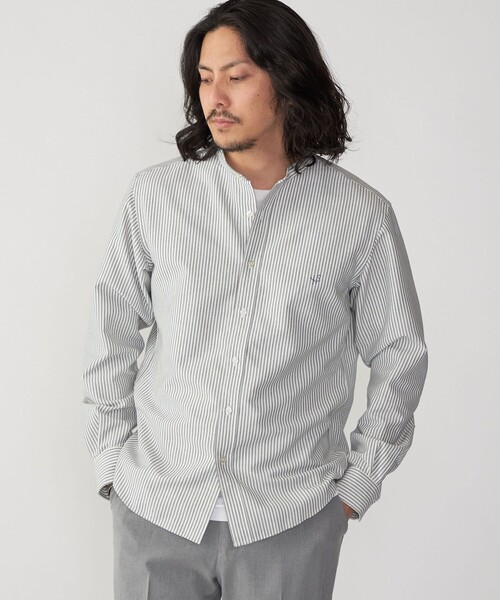 SHIPS（シップス）の「【WEB限定】SHIPS: 防シワ・吸水速乾 Drymix(R) ワンポイントロゴバンドカラーシャツ（シャツ/ブラウス・メンズ・ホワイト/グレー/ライトブルー/ダークグレー・SMALL/MEDIUM/LARGE/X-LARGE/XX-LARGE）」の3枚目の写真