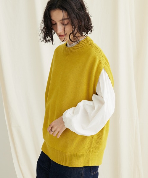 CRAFT STANDARD BOUTIQUE（クラフトスタンダードブティック）の「クルーネックニットベスト（ベスト・レディース・マスタード/ブラック/グレイッシュベージュ・FREE）」の3枚目の写真