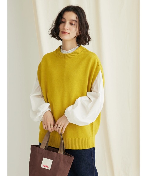 CRAFT STANDARD BOUTIQUE（クラフトスタンダードブティック）の「クルーネックニットベスト（ベスト・レディース・マスタード/ブラック/グレイッシュベージュ・FREE）」の6枚目の写真