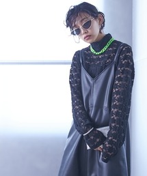 <大きいサイズ> フェイクレザーキャミソールマキシワンピース GEVS.