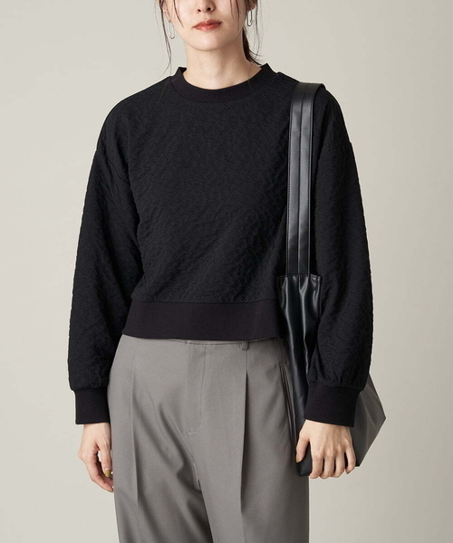 a.v.v(アーヴェヴェ)の「ふくれジャガードショート丈トップス(Tシャツ/カットソー・レディース・アイボリー/ブラック/レッド・38/36/40/42/34)」の1枚目の写真