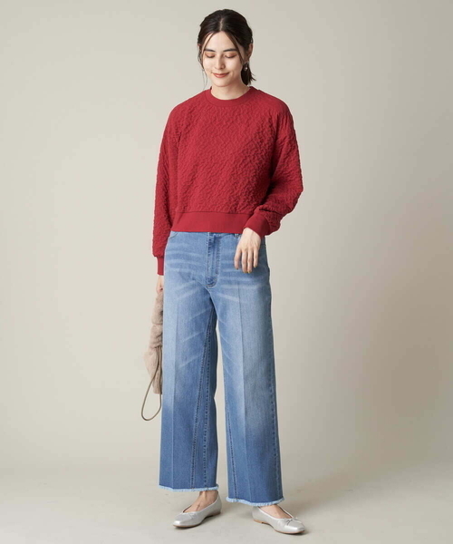 a.v.v(アーヴェヴェ)の「ふくれジャガードショート丈トップス(Tシャツ/カットソー・レディース・アイボリー/ブラック/レッド・38/36/40/42/34)」の6枚目の写真