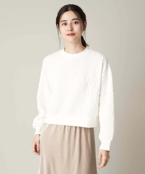 a.v.v(アーヴェヴェ)の「ふくれジャガードショート丈トップス(Tシャツ/カットソー・レディース・アイボリー/ブラック/レッド・38/36/40/42/34)」の8枚目の写真