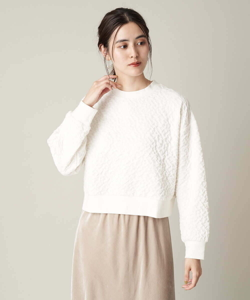a.v.v(アーヴェヴェ)の「ふくれジャガードショート丈トップス(Tシャツ/カットソー・レディース・アイボリー/ブラック/レッド・38/36/40/42/34)」の9枚目の写真