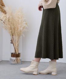 リブ編みニットロングフレアスカート