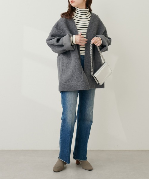 natural couture（ナチュラルクチュール）の「フェイクリングウールリバーシブルトッパー（ノーカラーコート・レディース・モカ/ライトベージュ/グレー/ブラック・FREE）」の15枚目の写真