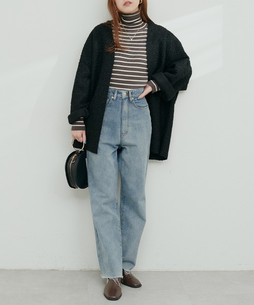 natural couture（ナチュラルクチュール）の「フェイクリングウールリバーシブルトッパー（ノーカラーコート・レディース・モカ/ライトベージュ/グレー/ブラック・FREE）」の8枚目の写真