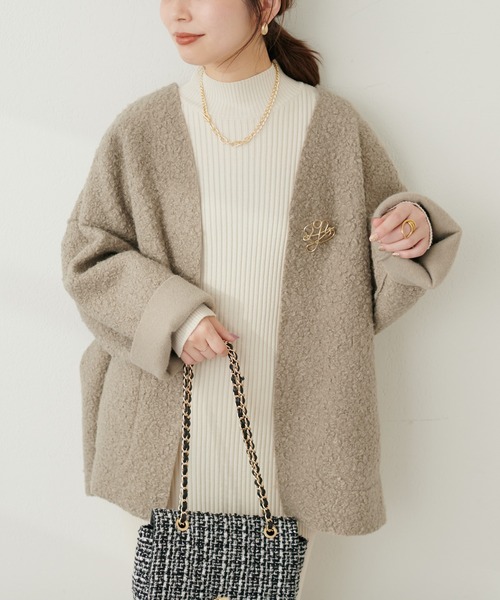 natural couture（ナチュラルクチュール）の「フェイクリングウールリバーシブルトッパー（ノーカラーコート・レディース・モカ/ライトベージュ/グレー/ブラック・FREE）」の21枚目の写真