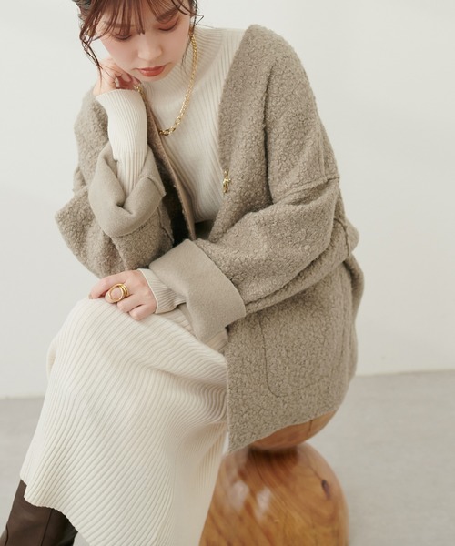 natural couture（ナチュラルクチュール）の「フェイクリングウールリバーシブルトッパー（ノーカラーコート・レディース・モカ/ライトベージュ/グレー/ブラック・FREE）」の20枚目の写真