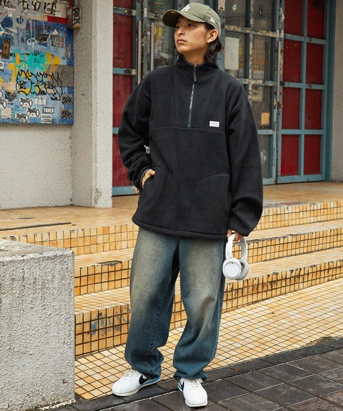 MONO-MART(モノマート)の「【retock's】ロゴピスネーム オーバーサイズ フリースハーフジッププルオーバー(スウェット・レディース・オートミール/ブラック/ダークネイビー/グレイッシュベージュ/ボルドー/オリーブ・M/L)」の15枚目の写真