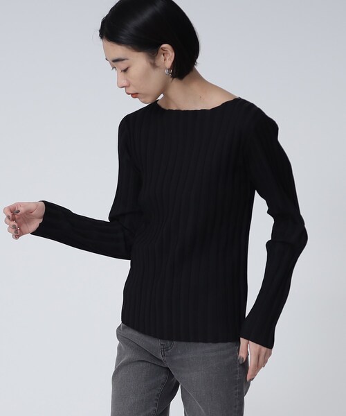 GALLEST（ギャレスト）の「ワイドリブボートニット（ニット/セーター・レディース・ダークオリーブ/ダークオレンジ/ライトベージュ/ブラック/グレー・38）」の2枚目の写真