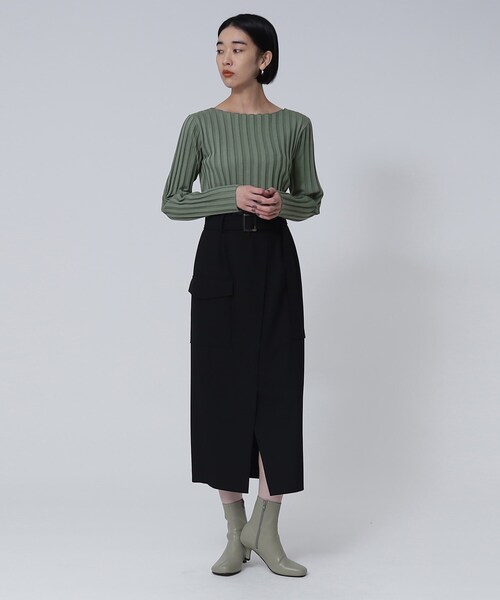 GALLEST（ギャレスト）の「ワイドリブボートニット（ニット/セーター・レディース・ダークオリーブ/ダークオレンジ/ライトベージュ/ブラック/グレー・38）」の19枚目の写真