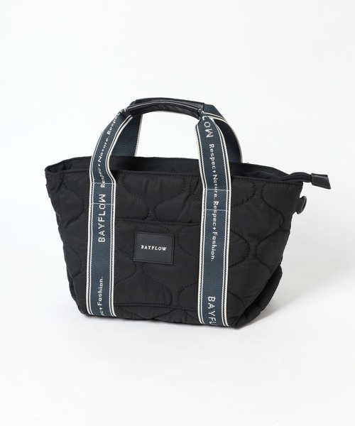 BAYFLOW（ベイフロー）の「ロゴテープキルティングトート（トートバッグ・レディース・ブラック/オフホワイト・FREE）」の3枚目の写真