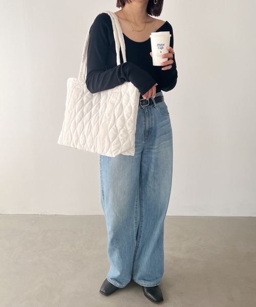 MYMOOD.（マイムード）の「【A4サイズ収納可】キルティングビッグトートバッグ マザーズ トラベルバッグ（トートバッグ・レディース・アイボリー/ブラック・FREE）」の11枚目の写真