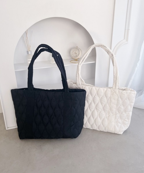 MYMOOD.（マイムード）の「【A4サイズ収納可】キルティングビッグトートバッグ マザーズ トラベルバッグ（トートバッグ・レディース・アイボリー/ブラック・FREE）」の13枚目の写真