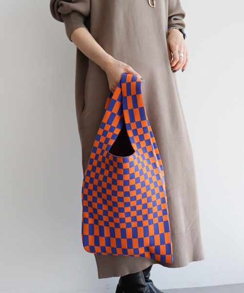 AMERICAN HOLIC(アメリカンホリック)の「エコカルットニットジャガードBAG<エコ・軽い・ニット>(エコバッグ/サブバッグ・レディース・ストライプ/ドット/チェック・FREE)」の10枚目の写真