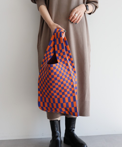 AMERICAN HOLIC(アメリカンホリック)の「エコカルットニットジャガードBAG<エコ・軽い・ニット>(エコバッグ/サブバッグ・レディース・ストライプ/ドット/チェック・FREE)」の11枚目の写真