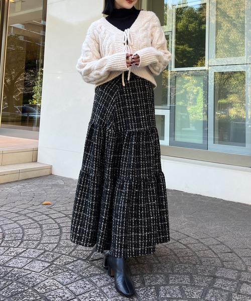 maimaiスカート SMOCKED PANELLED MIDI SKIRT スモックパネルミディスカート