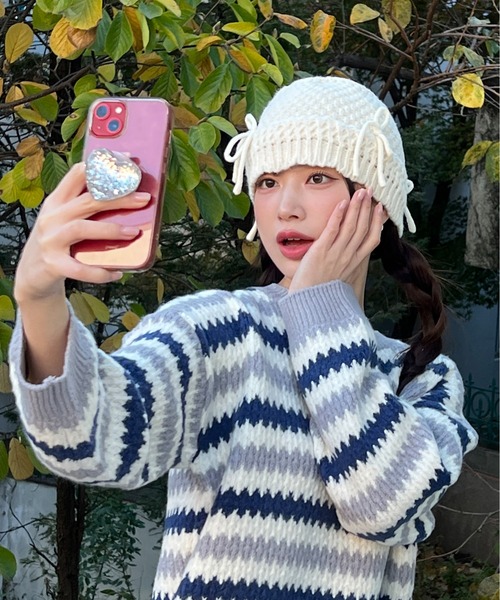 by muni:r（バイ ムニール）の「リボンニットバケットハット（ハット・レディース・アイボリー/ブラック・ONE SIZE）」の6枚目の写真