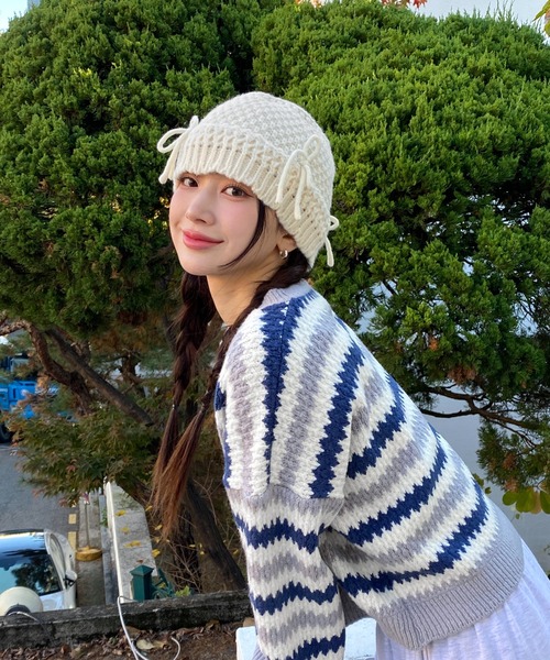 by muni:r（バイ ムニール）の「リボンニットバケットハット（ハット・レディース・アイボリー/ブラック・ONE SIZE）」の12枚目の写真