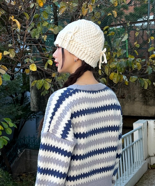 by muni:r（バイ ムニール）の「リボンニットバケットハット（ハット・レディース・アイボリー/ブラック・ONE SIZE）」の14枚目の写真