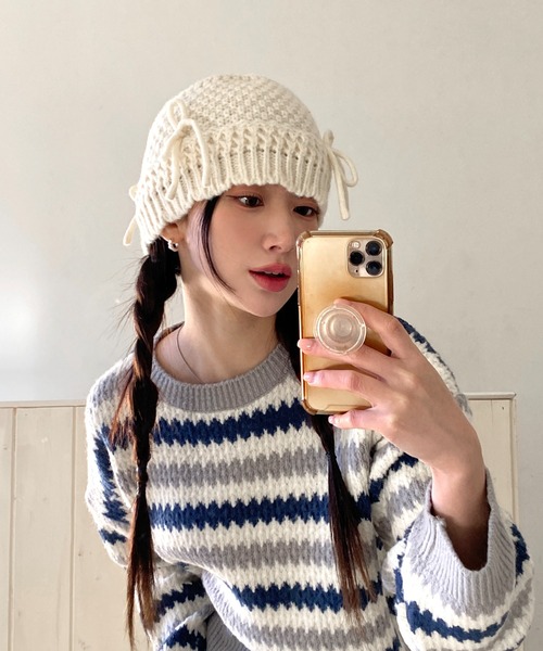 by muni:r（バイ ムニール）の「リボンニットバケットハット（ハット・レディース・アイボリー/ブラック・ONE SIZE）」の16枚目の写真