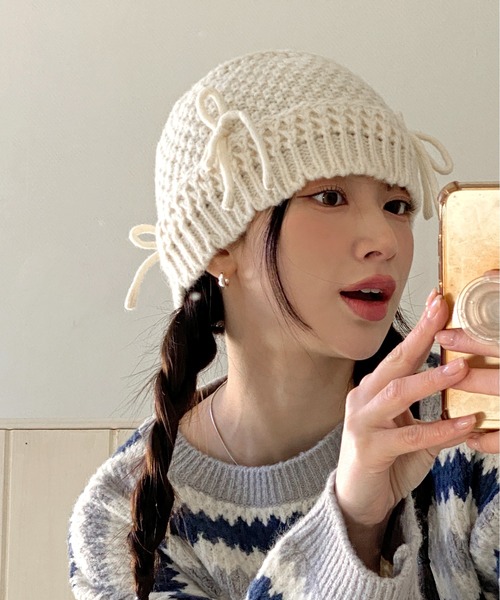 by muni:r（バイ ムニール）の「リボンニットバケットハット（ハット・レディース・アイボリー/ブラック・ONE SIZE）」の15枚目の写真