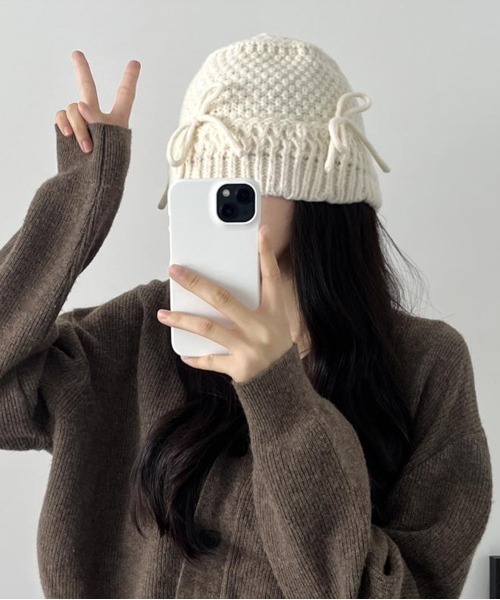 by muni:r（バイ ムニール）の「リボンニットバケットハット（ハット・レディース・アイボリー/ブラック・ONE SIZE）」の19枚目の写真