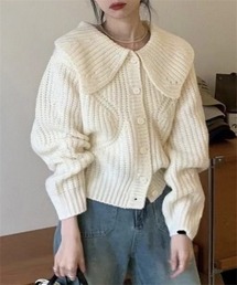 大きな襟付きニットカーディガン