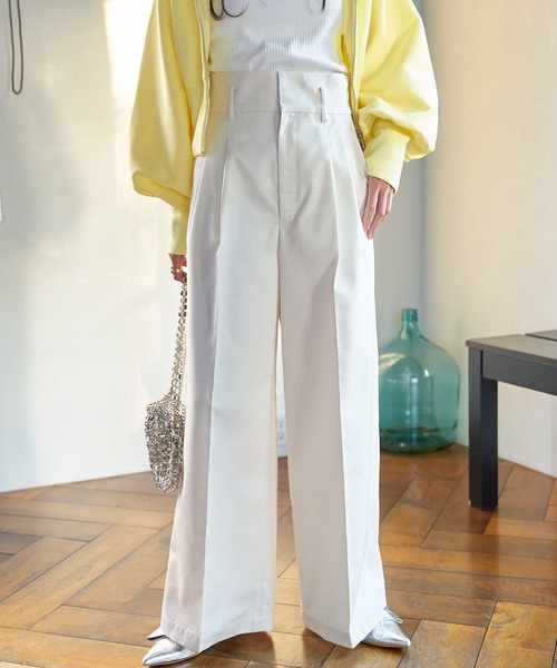 VIS(ビス)の「【洗える】サイドラインワイドパンツ(スラックス・レディース・ネイビー/ベージュ/キナリ・S/M)」の2枚目の写真