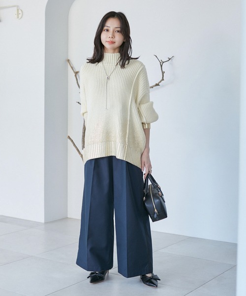 VIS(ビス)の「【洗える】サイドラインワイドパンツ(スラックス・レディース・ネイビー/ベージュ/キナリ・S/M)」の7枚目の写真