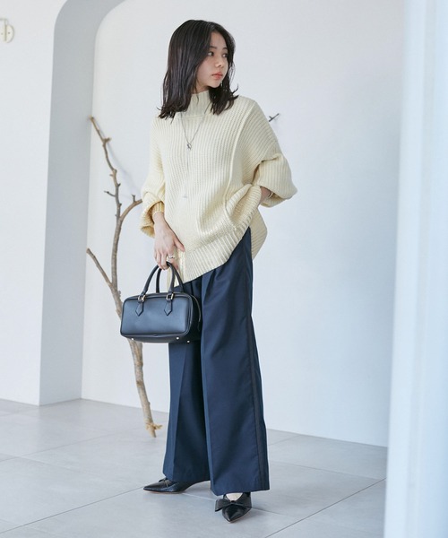 VIS(ビス)の「【洗える】サイドラインワイドパンツ(スラックス・レディース・ネイビー/ベージュ/キナリ・S/M)」の8枚目の写真