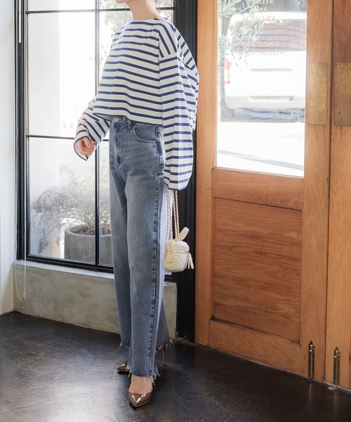 coca(coca)(コカ)の「ワイドストレートカットオフデニム(デニムパンツ・レディース・ブルー・M/L)」の7枚目の写真