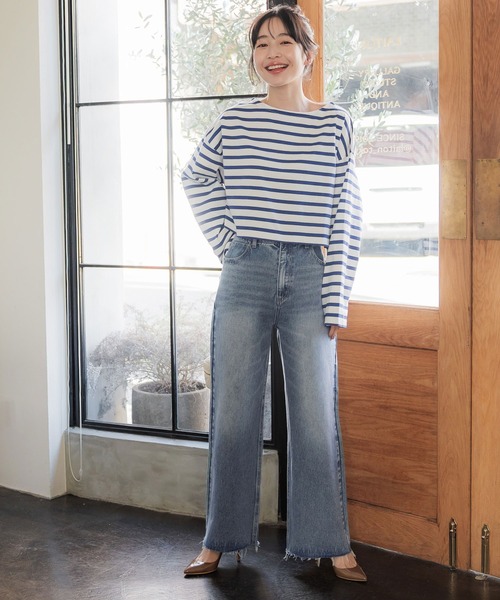 coca(coca)(コカ)の「ワイドストレートカットオフデニム(デニムパンツ・レディース・ブルー・M/L)」の6枚目の写真