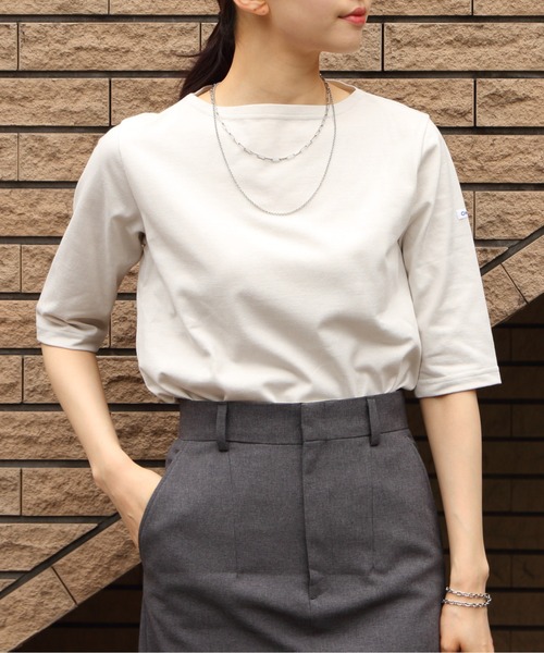 ORCIVAL(オーシバル)の「ORCIVAL/オーシバル ボートネックハーフスリーブプルオーバー ソリッド BOAT NECK HALF SLEEVEC SOLID OR-C0136 BFJ(Tシャツ/カットソー・レディース・ブラック/ホワイト/ベージュ/オートミール・2/1)」の4枚目の写真