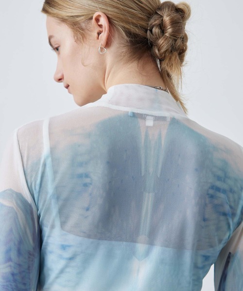 ELOOPS(イーループス)の「【ELOOPS】シアープリントハイネックトップス(Tシャツ/カットソー・レディース・SHERBET・M/S/L)」の5枚目の写真