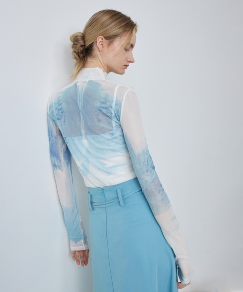 ELOOPS(イーループス)の「【ELOOPS】シアープリントハイネックトップス(Tシャツ/カットソー・レディース・SHERBET・M/S/L)」の6枚目の写真