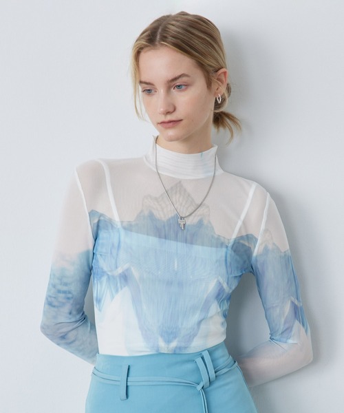 ELOOPS(イーループス)の「【ELOOPS】シアープリントハイネックトップス(Tシャツ/カットソー・レディース・SHERBET・M/S/L)」の17枚目の写真