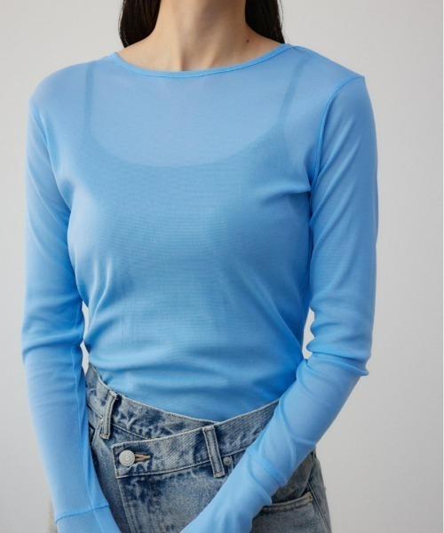 AZUL by moussy（アズールバイマウジー）の「バックスリットシアーロングトップス（Tシャツ/カットソー・レディース・アイボリー/ブラック/ブルー/ライトグレー・FREE）」の4枚目の写真