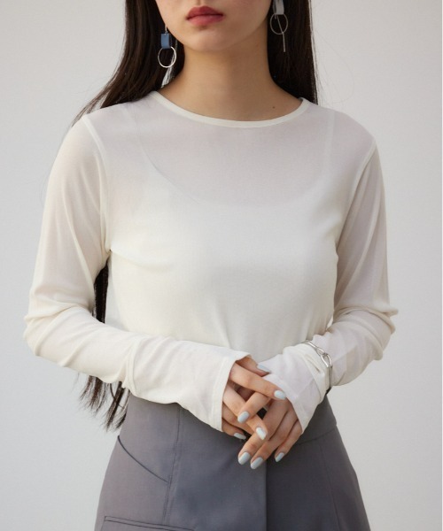 AZUL by moussy（アズールバイマウジー）の「バックスリットシアーロングトップス（Tシャツ/カットソー・レディース・アイボリー/ブラック/ブルー/ライトグレー・FREE）」の2枚目の写真