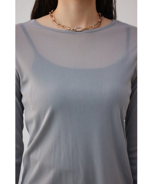 AZUL by moussy（アズールバイマウジー）の「バックスリットシアーロングトップス（Tシャツ/カットソー・レディース・アイボリー/ブラック/ブルー/ライトグレー・FREE）」の17枚目の写真