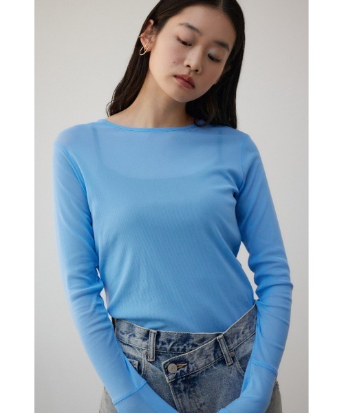 AZUL by moussy（アズールバイマウジー）の「バックスリットシアーロングトップス（Tシャツ/カットソー・レディース・アイボリー/ブラック/ブルー/ライトグレー・FREE）」の18枚目の写真