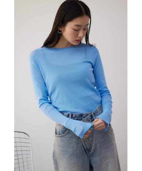 AZUL by moussy（アズールバイマウジー）の「バックスリットシアーロングトップス（Tシャツ/カットソー・レディース・アイボリー/ブラック/ブルー/ライトグレー・FREE）」の22枚目の写真